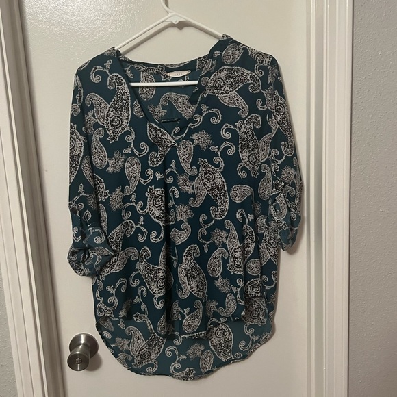 Lush Sheer Teal and Paisley Blouse - Picture 1 of 2